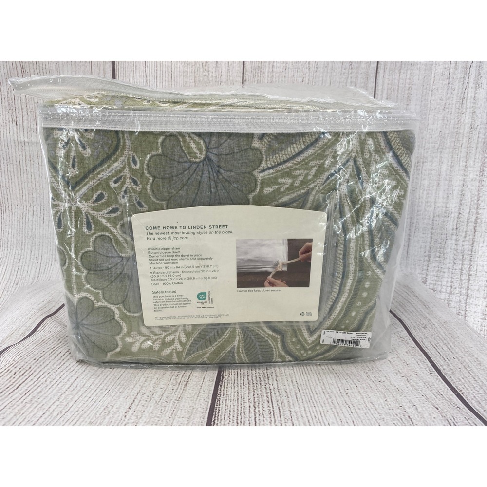 Linden Street Arden Duvet Set Full/Queen Desert Sage Green Floral 100% Cotton